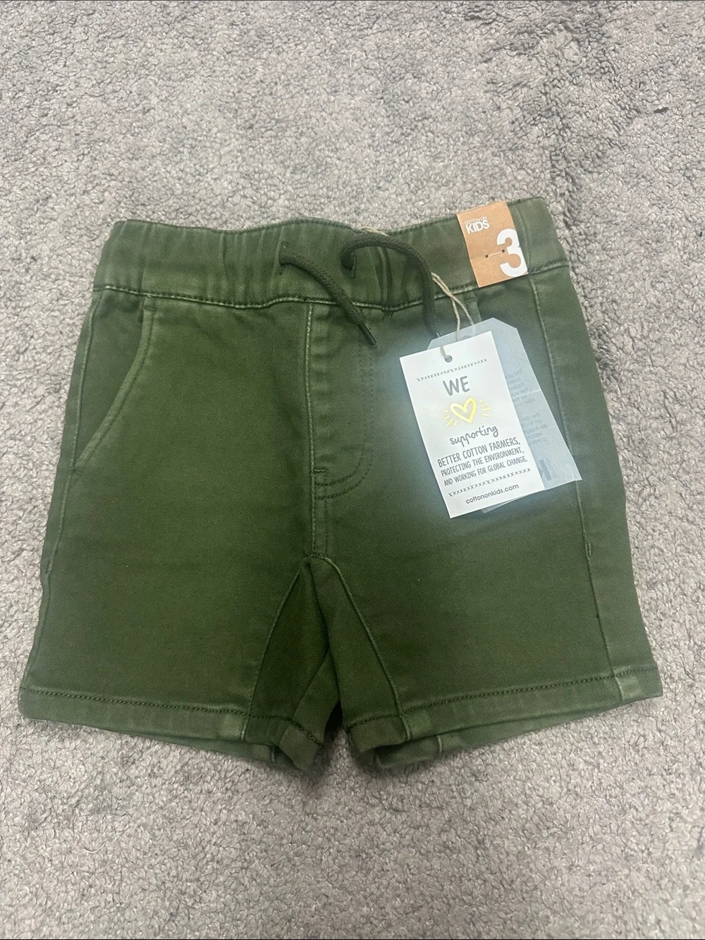 Kids Olive Green Drawcord Jersey Shorts by Cotton On Kids